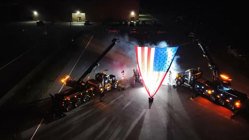Aerial view of the illuminated America 250 display